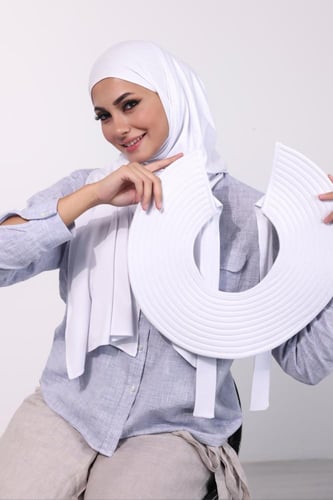 حجاب الشاطي مع قبعة - أبيض