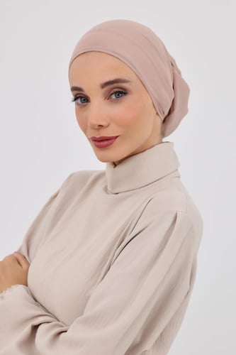 توربان شيفون مع قبعة داخلية-بيج
