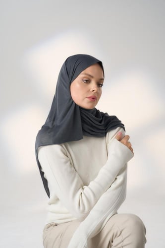 حجاب شاش تركي ميني-رمادي