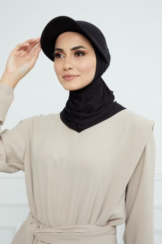 حجاب مع نصف قبعة مفصولة - أسود