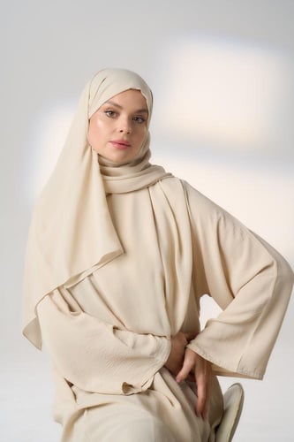 طقم طرحة ونقاب-بيج