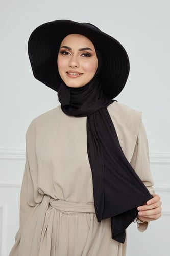 حجاب الشاطئ مع قبعة -أسود