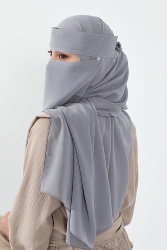 طقم طرحة ونقاب-رمادي