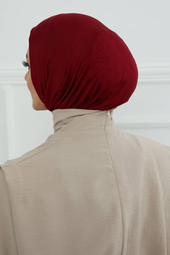 قبعة حجاب دبل سترتش ربط - عنابي