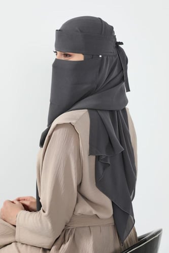 طقم طرحة ونقاب 9 -رمادي