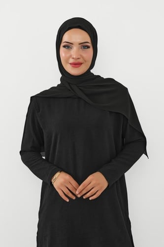 حجاب شيفون بمغناطيس وقبعة وسط-اسود