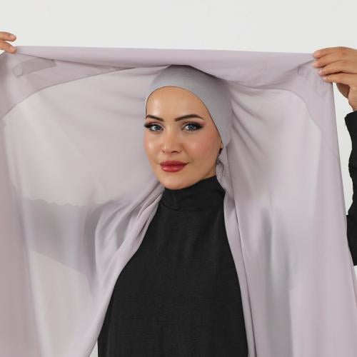 حجاب شيفون بمغناطيس وقبعة بالوسط-رمادي