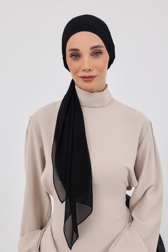 توربان شيفون مع قبعة داخلية-اسود