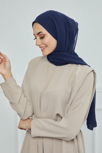 طرحة شيفون مع قبعة كاملة مشبوكة - كحلي