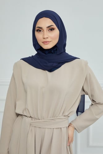 طرحة شيفون مع قبعة كاملة مشبوكة - كحلي