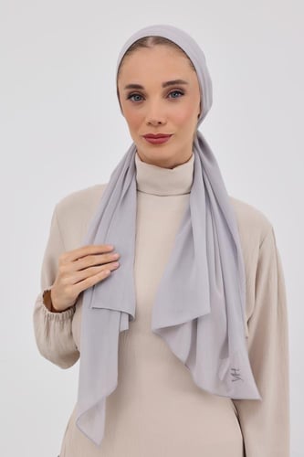 توربان شيفون مع قبعة داخلية-رمادي