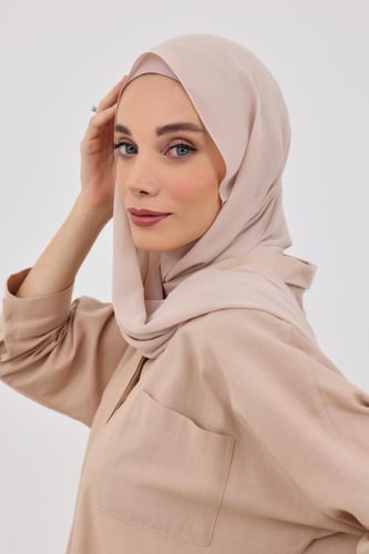 طرحة شيفون مع قبعة منفصلة- بيج