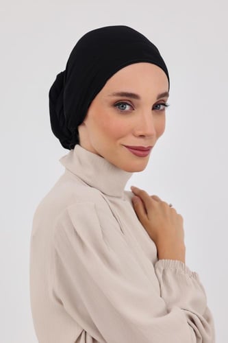 توربان شيفون مع قبعة داخلية-اسود