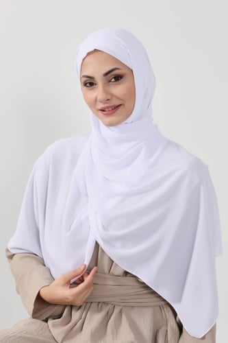 حجاب شيفون بمغناطيس وقبعة بالوسط-ابيض