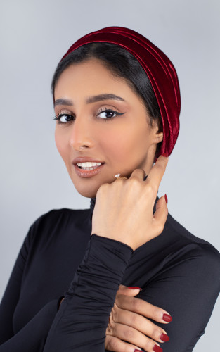 توربان لزق قطعتين مخمل - عنابي