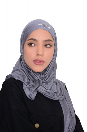 قطن دبل سترتش بكريستال سوارفسكي-رمادي داكن