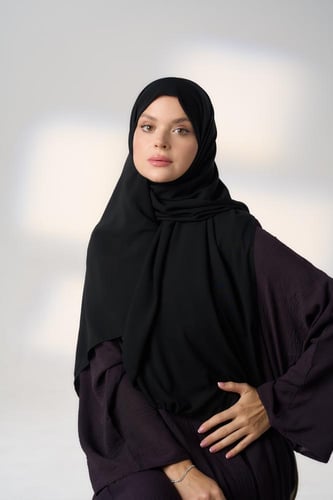 طرحة كوري مع نقاب مشبك-اسود