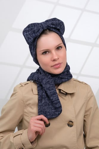 طقم توربان شتوي مع شال-كحلي