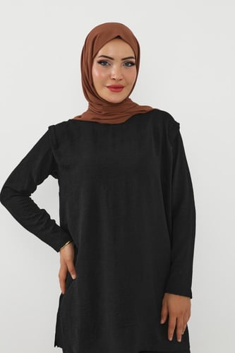 حجاب شيفون بمغناطيس وقبعة بالوسط-بني