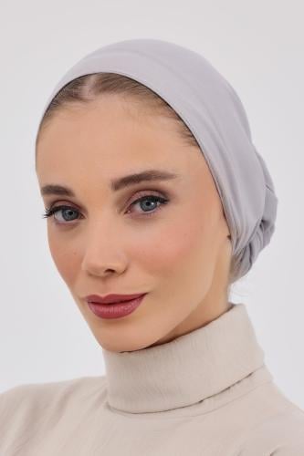 توربان شيفون مع قبعة داخلية-رمادي