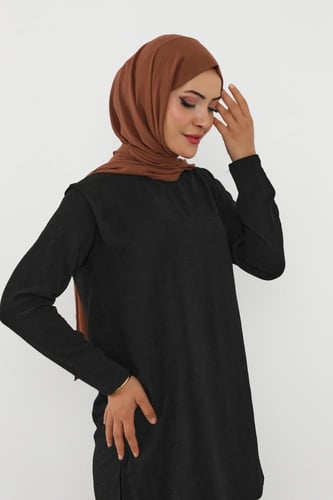 حجاب شيفون بمغناطيس وقبعة بالوسط-بني