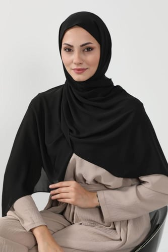 حجاب شيفون بمغناطيس وقبعة وسط-اسود