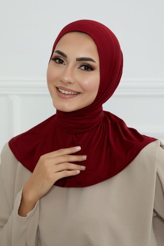 قبعة حجاب دبل سترتش ربط - عنابي