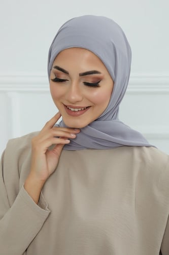 طرحه شيفون مع قبعة - رمادي