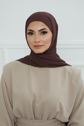 طرحه شيفون مع قبعة - بني