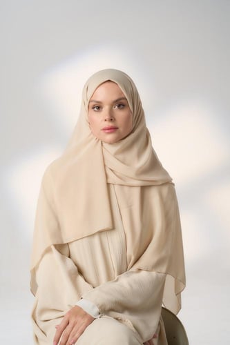 طقم قبعة كاملة مع طرحة صيفية-بيج