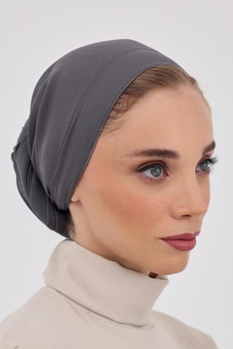 توربان شيفون مع قبعة داخلية-رمادي