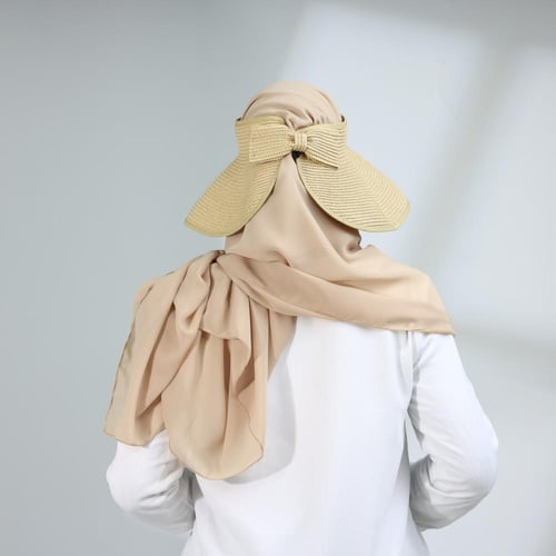 طقم نصف قبعة مع طرحة صيفية-بيج