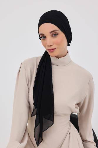 توربان شيفون مع قبعة داخلية-اسود