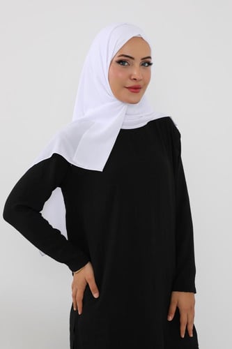 حجاب شيفون بمغناطيس وقبعة جانبي-ابيض
