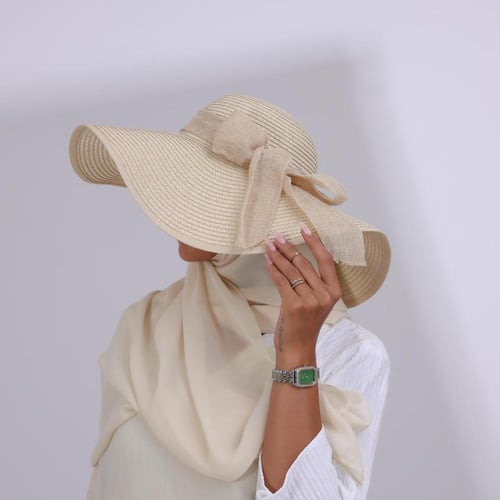 طقم قبعة كاملة مع طرحة صيفية-بيج