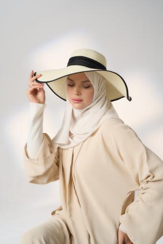 طقم قبعة كاملة مع طرحة صيفية-بيج