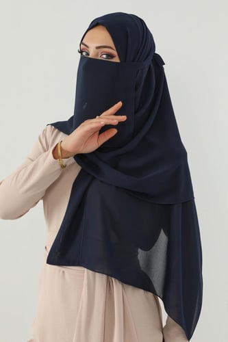 طقم طرحة ولثام ربط-كحلي