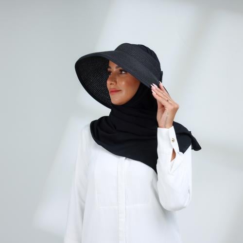 طقم نصف قبعة مع طرحة صيفية-اسود