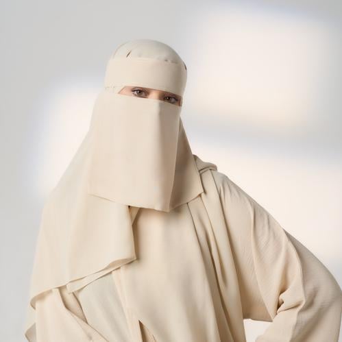 طقم طرحة ونقاب-بيج