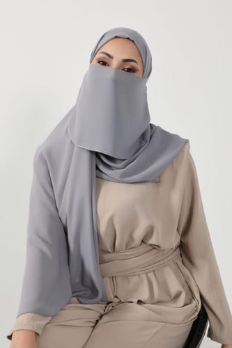 طقم طرحة ولثام - ربط-رمادي