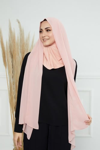 طرحة شيفون مع قبعة كاملة مشبوكة - وردي