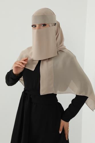 طقم طرحة ونقاب-بيج