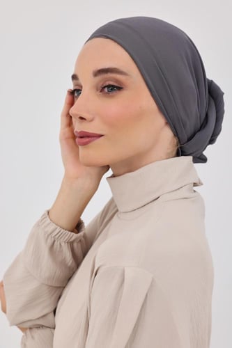 توربان شيفون مع قبعة داخلية-رمادي