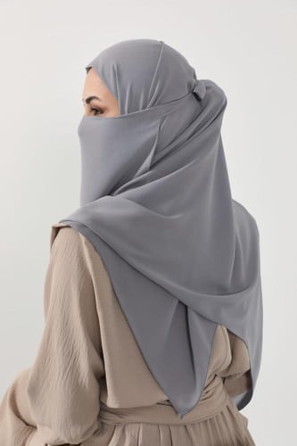 طقم طرحة ولثام - ربط-رمادي