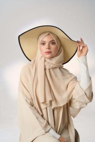 طقم قبعة كاملة مع طرحة صيفية-بيج