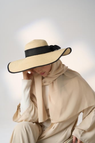 طقم قبعة كاملة مع طرحة صيفية-بيج