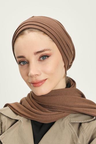 توربان شتوي قطني ثقيل مع سكارف-بني