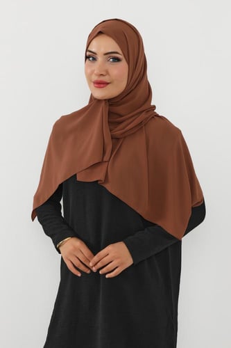 حجاب شيفون بمغناطيس وقبعة جانبي-بني