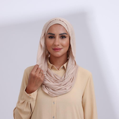 طقم طرحة مفتوحة مثلث مع قبعة-بيج