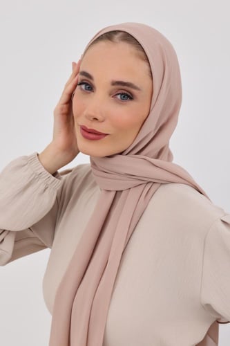 توربان شيفون مع قبعة داخلية-بيج